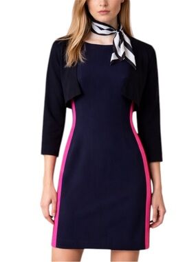 Vince Camuto Petite 8P Navy Shift Dress NWT Pink Stripe Work